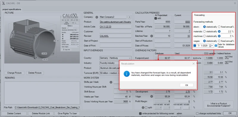 Project Specification with different Forecast Options