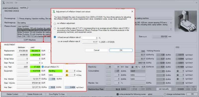 Application of a Cost-Increase Surcharge to a Machine