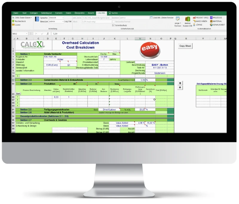 Der Computer zeigt die CALC4XL-Software